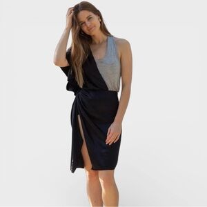 ALEXANDER WANG Black and Grey Layered Silk T-Shirt Dress